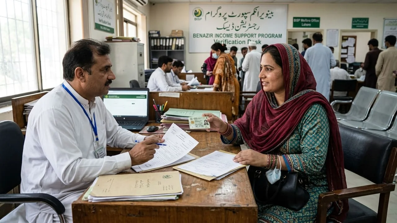Service desk staff explaining BISP Kafaalat paused status resolution and biometric update steps