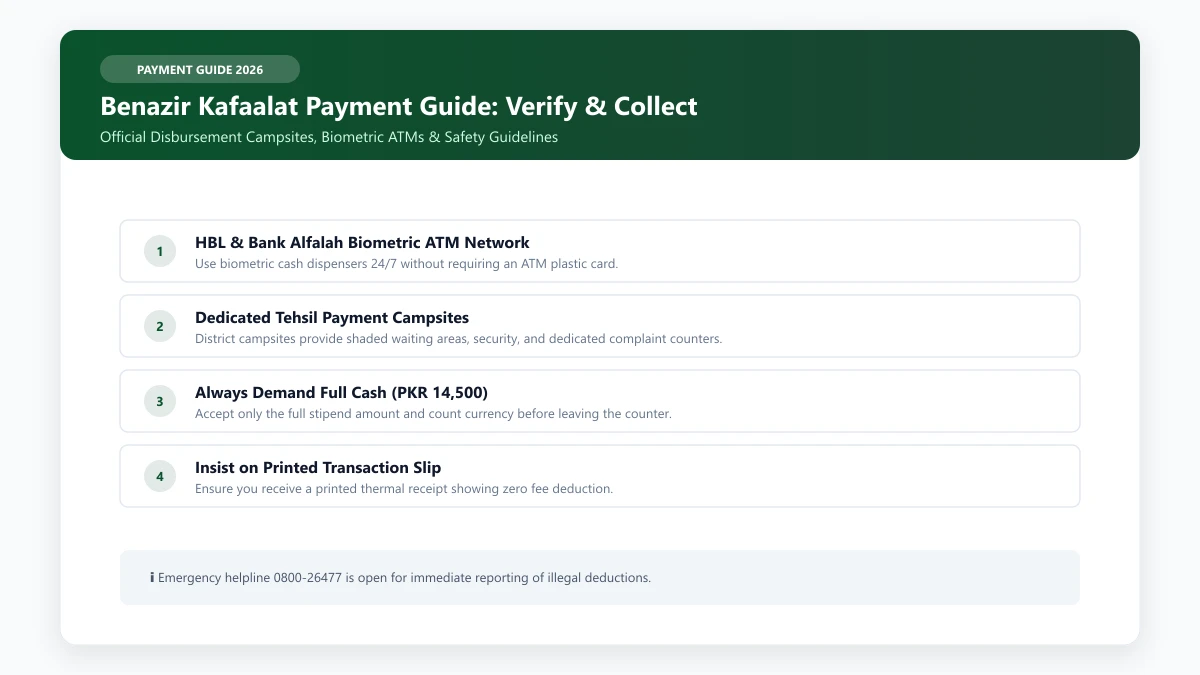 Benazir Kafaalat payment guide for biometric ATM withdrawal and campsite collection