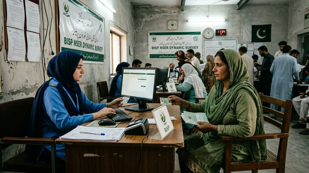 Survey officer conducting household registration for BISP program at Tehsil desk