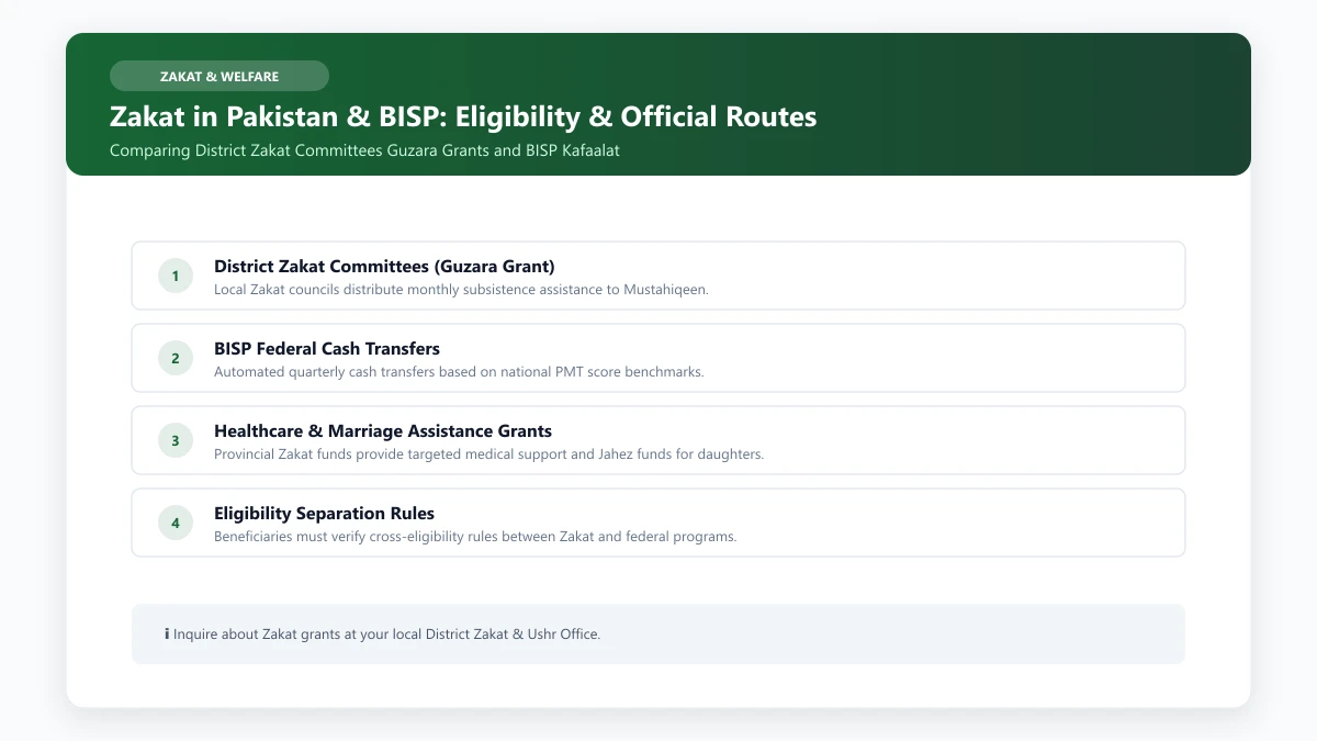 Zakat Pakistan and BISP eligibility criteria comparison for Guzara grant assistance